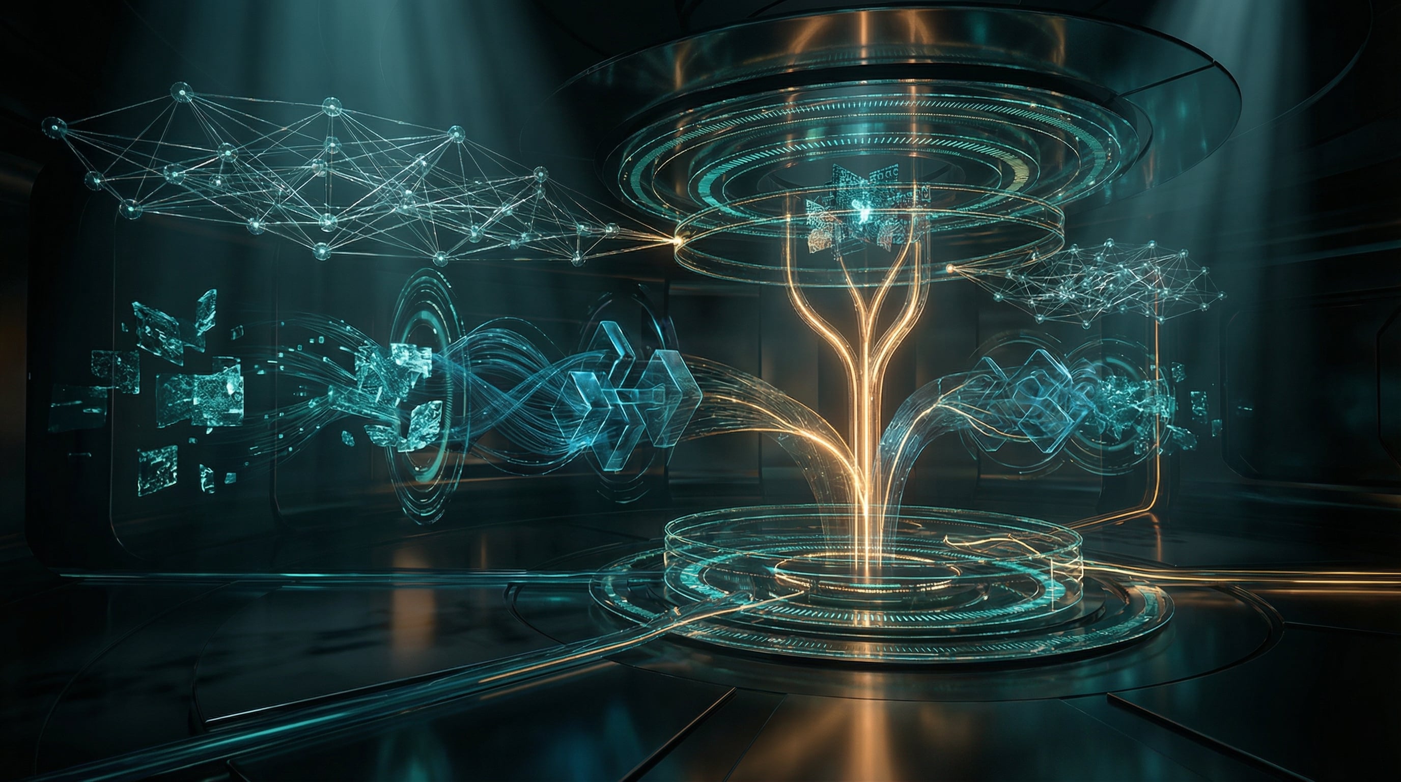 Cotes Code AI SEO and LLM-optimized content creation graphic showing a glowing digital knowledge core with data streams, representing structured AI-ready content systems for businesses in Grand Rapids, Ada, and surrounding Michigan markets.