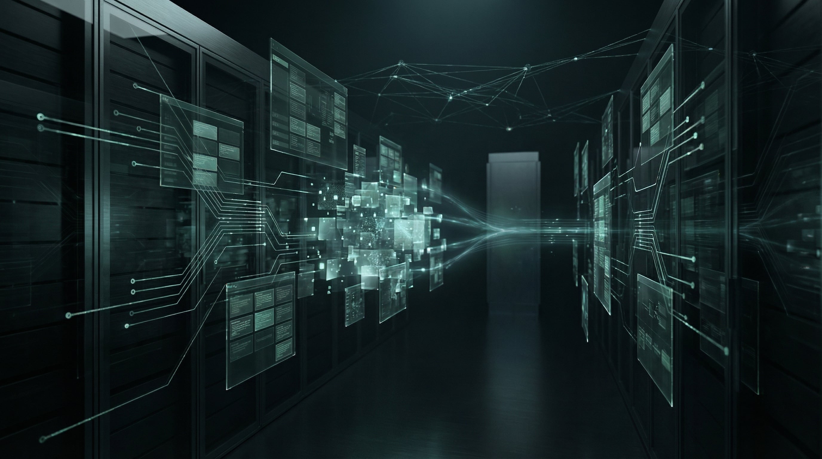 Futuristic digital data network representing Cotes Code optimizing AEO, GEO, and LLM visibility for businesses in Grand Rapids, Ada, and surrounding West Michigan