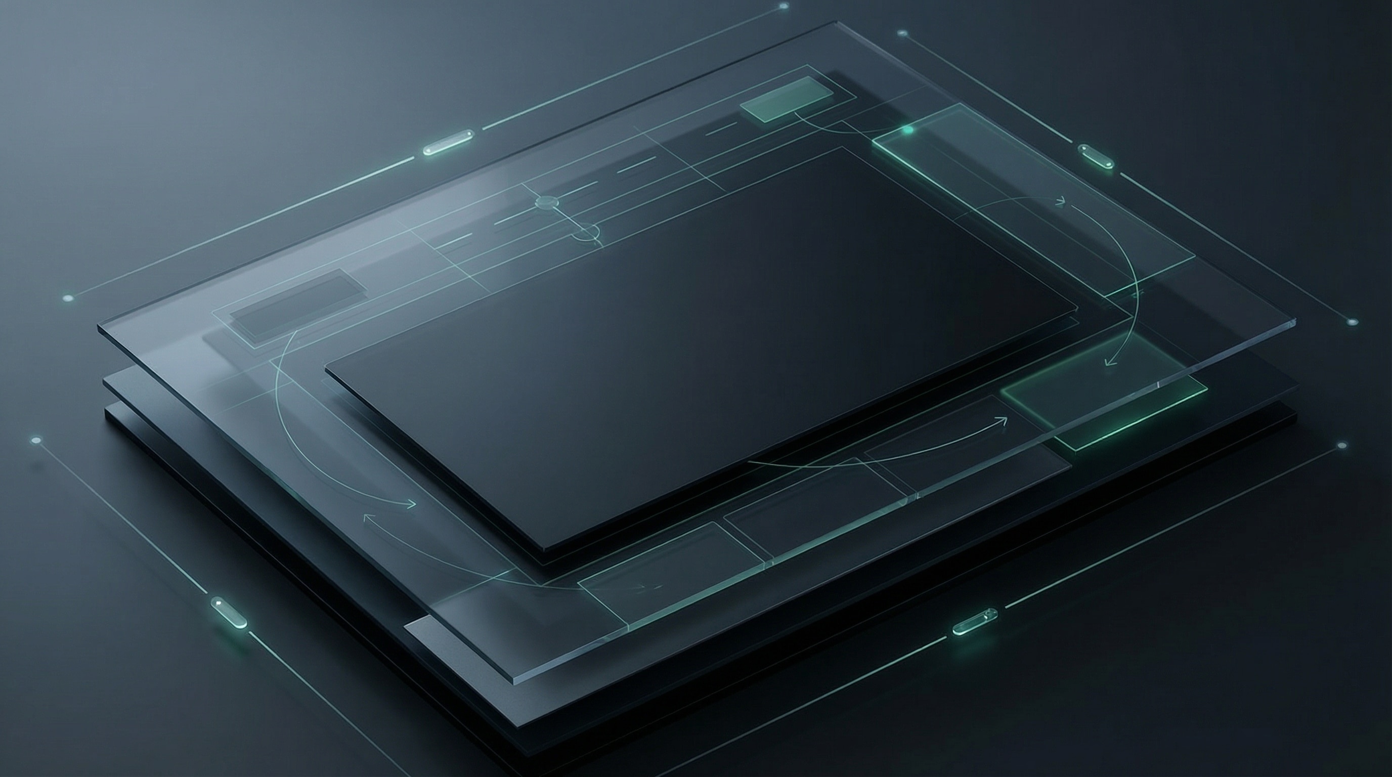Futuristic website interface layers representing Cotes Code building high performance websites for businesses in Grand Rapids, Ada, and surrounding West Michigan